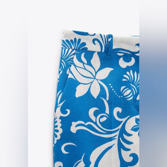 Zara PRINTED LINEN BLEND TROUSERS Size Extra Large XL - Picture 7 of 12